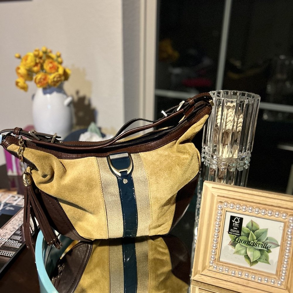 Cole Haan Women's Blue and Gold Suede Handbag